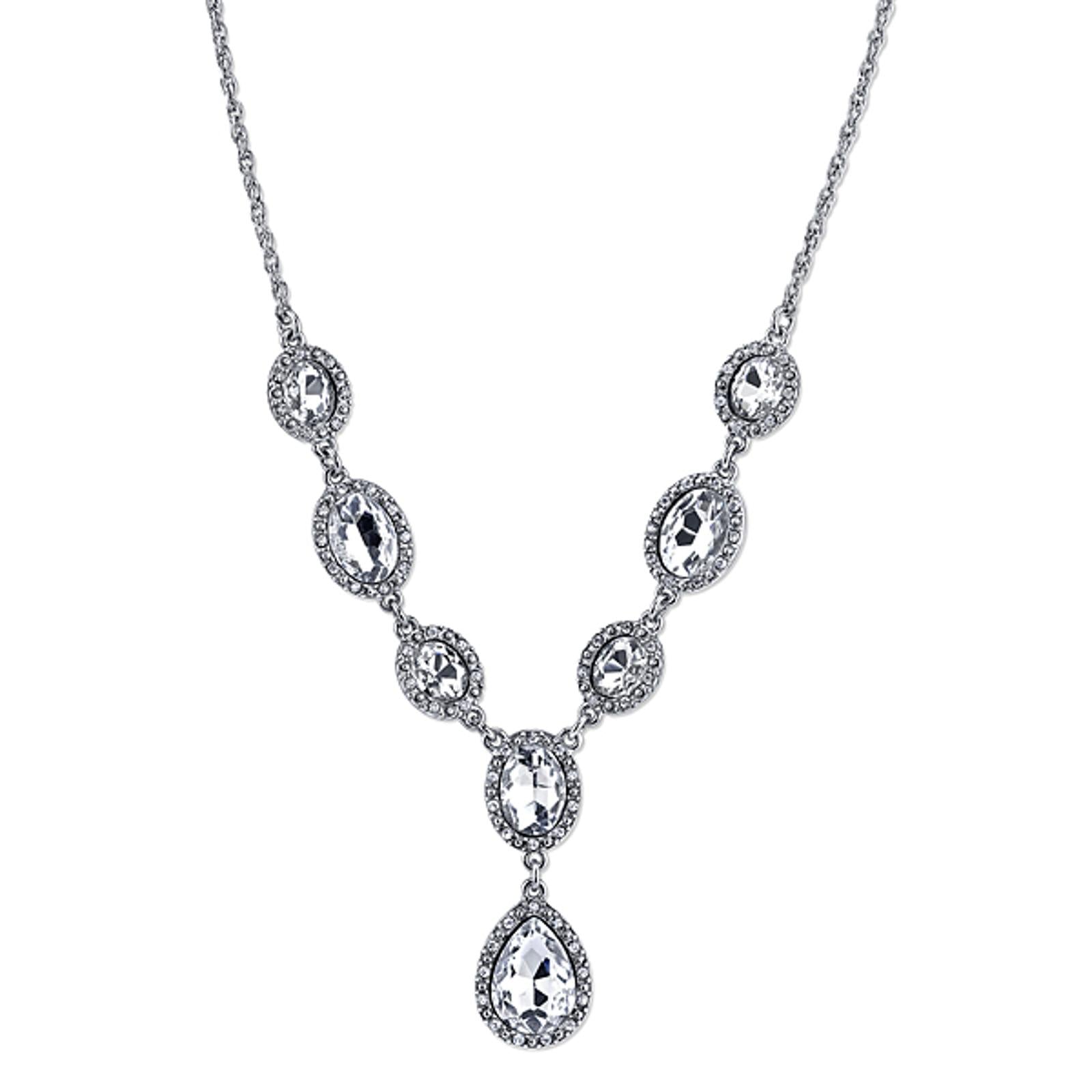 1928 Jewelry Multi Crystal Teardrop Y Necklace - 16