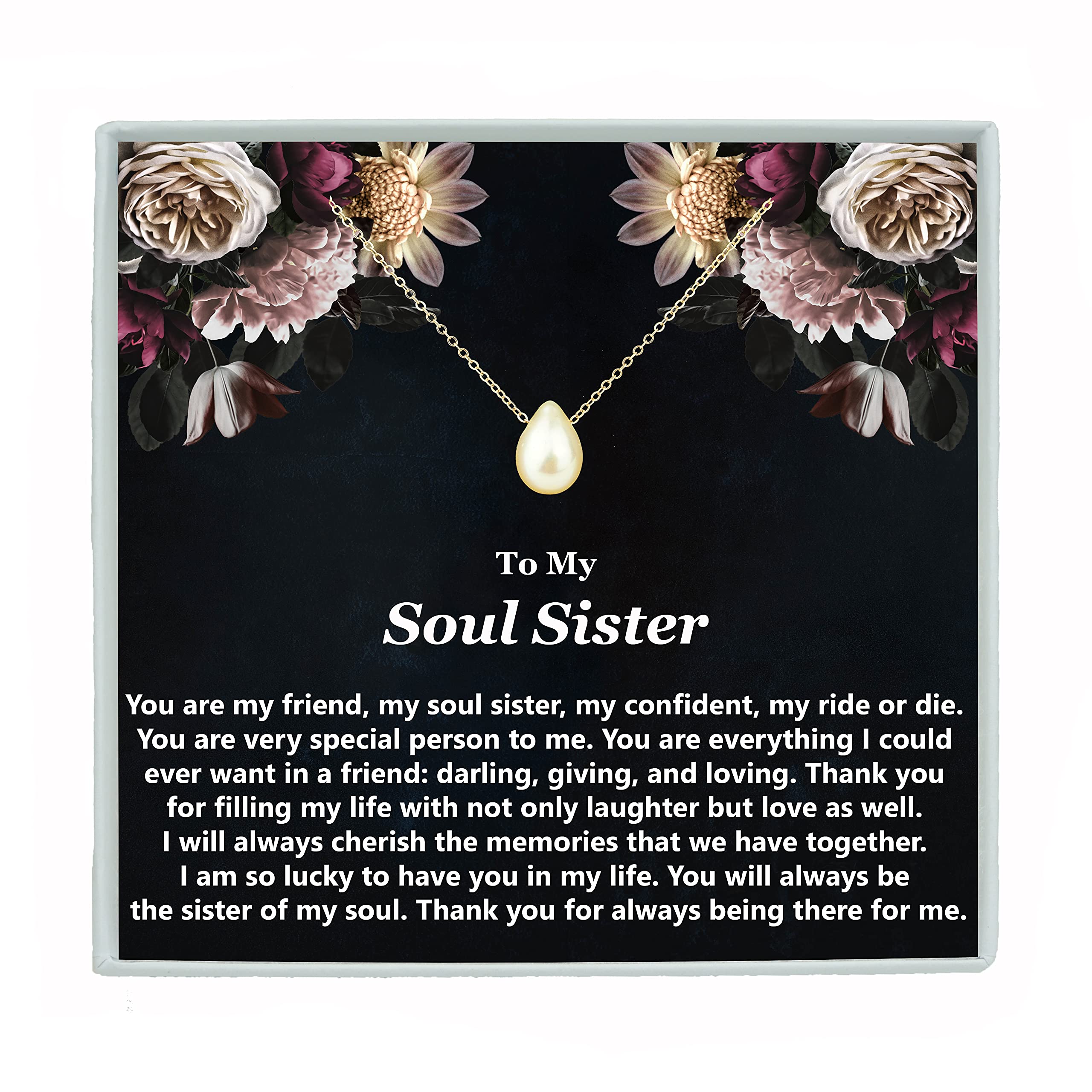 Pearl Necklace for Best Friends - Soul Sister Gift for Birthday, BFF & Unbiological Sister - Perfect for Anniversaries, Graduation & Special Occasions
