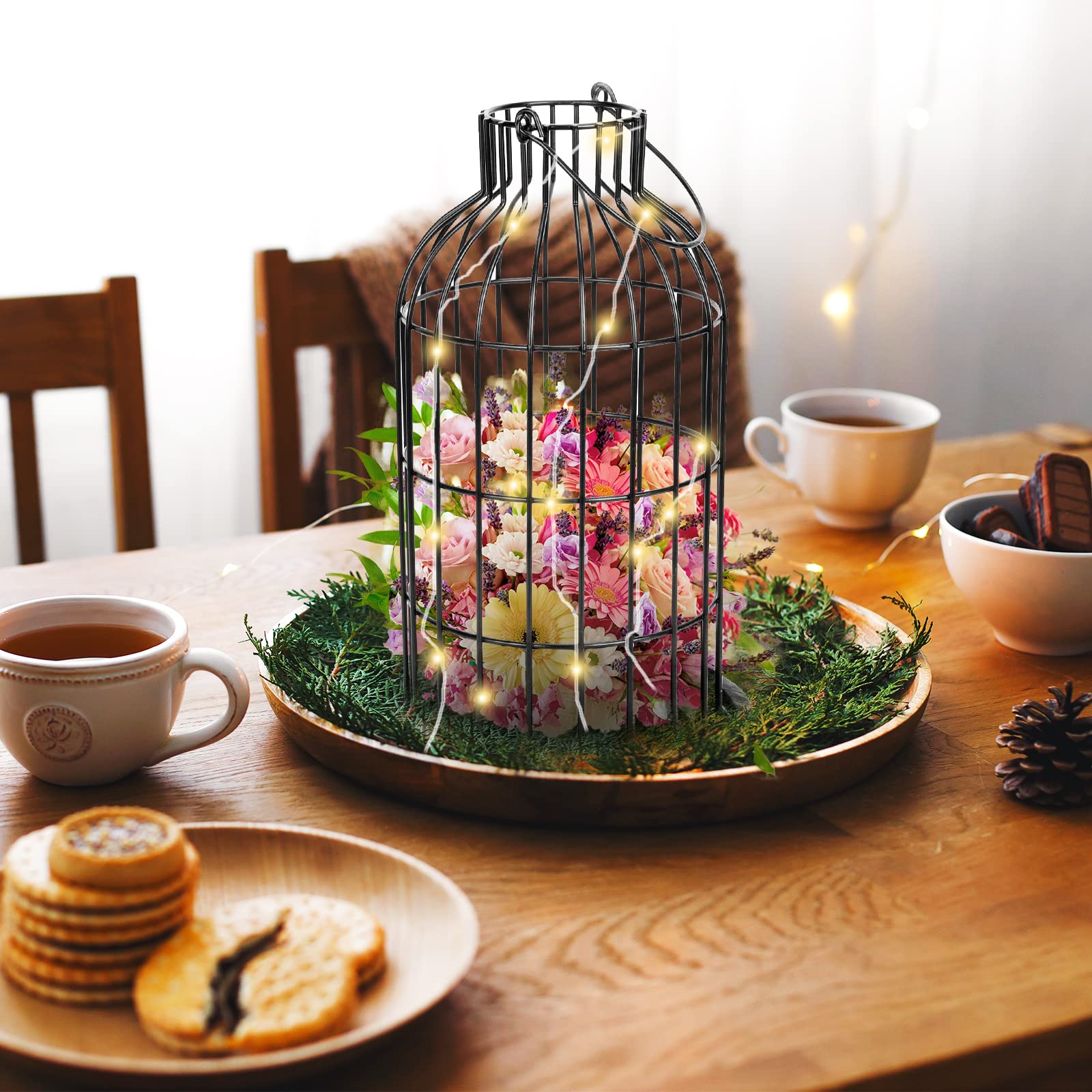 Modern Farmhouse Decor Candle Holder with Electronic Candle - Rustic Metal Lantern & Wire Cloche Set for Home, Living Room, Dining Table, Mantel, Fireplace | Perfect for Cozy Evenings, Romantic Dinners & Holiday Decorations