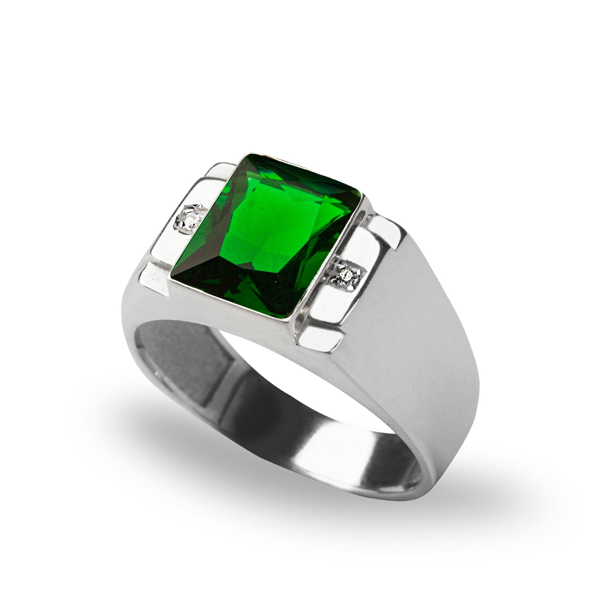 Blake's Sterling Silver Men's Ring with 2 Diamonds & Baguette Sapphire/Emerald/Ruby/Citrine/Amethyst/Topaz Options - Size 5-15 - Fine Jewelry Gift for Him - Perfect for Weddings, Anniversaries & Special Occasions