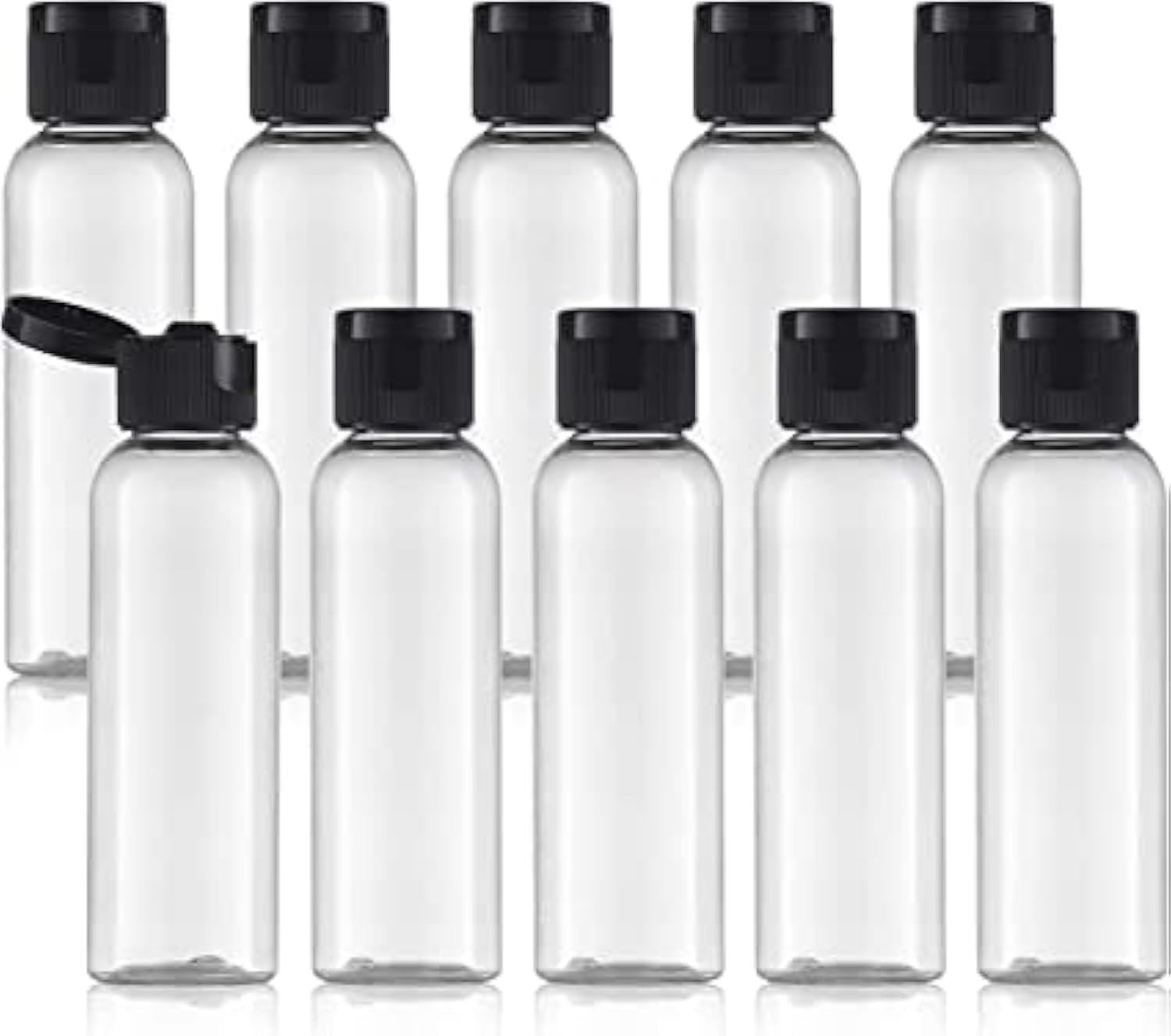 10-Pack 50ml Refillable Clear Plastic Square Travel Bottles with Black Flip Top Cap - Leak Proof Squeeze Containers for Toiletries, Shampoo, Cosmetics & Beauty Products | Perfect for Travel, Gym, Home & Salon Use