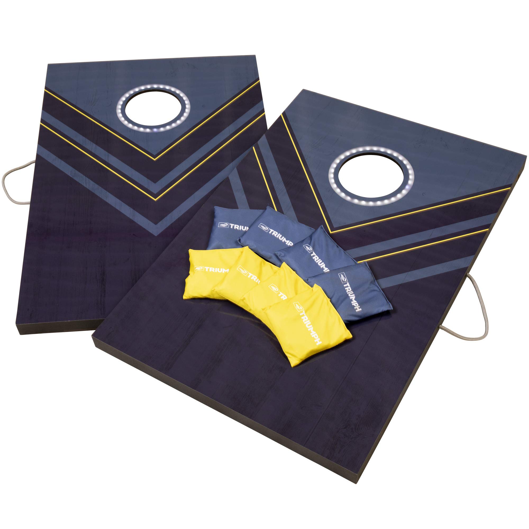 Premium Triumph Sports 2x3 Cornhole Game Set with LED Light Options - Includes 8 Bean Bags & Regulation Boards for Backyard, Tailgate Parties & Outdoor Fun