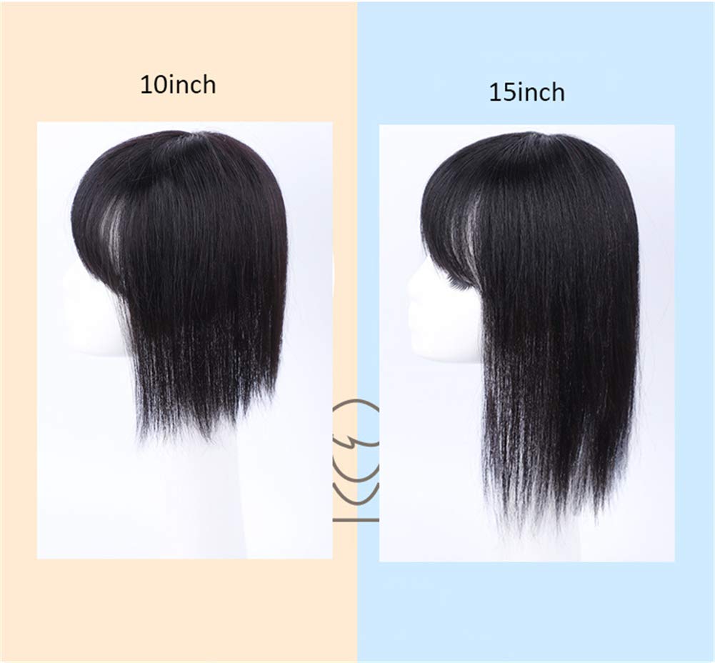 Clip-in Real Human Hair Topper with Bangs - Handmade Crown Topper for Thinning Hair - 10