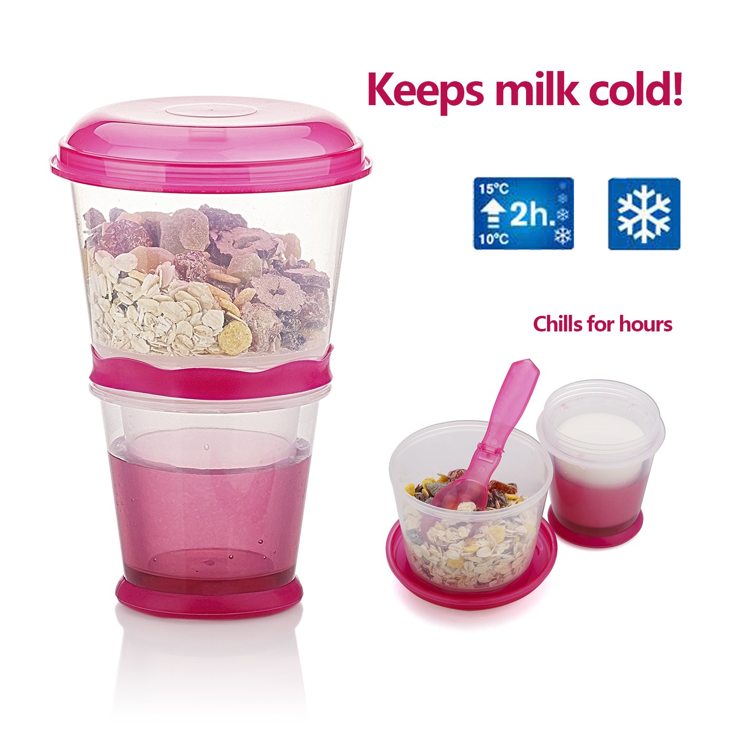 Portable Cereal & Yogurt To-Go Cups - Leak-Proof Breakfast Containers for On-The-Go Meals (Rose Red) | Perfect for Commuting, School Lunches & Outdoor Activities