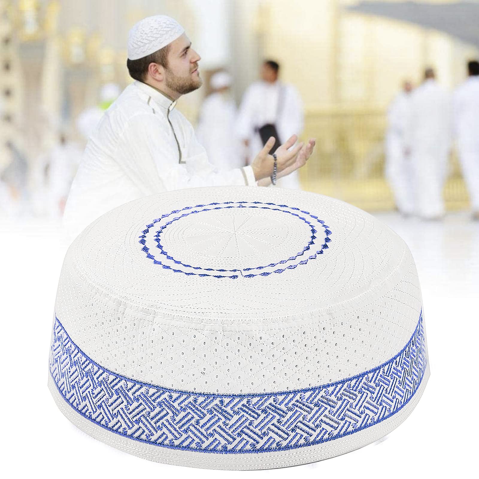 Men's Muslim Prayer Kufi Hat - Embroidered Islamic Skull Cap for Men & Boys - Traditional Takke Beanie for Salah - Perfect for Daily Prayers, Mosque Visits & Religious Ceremonies