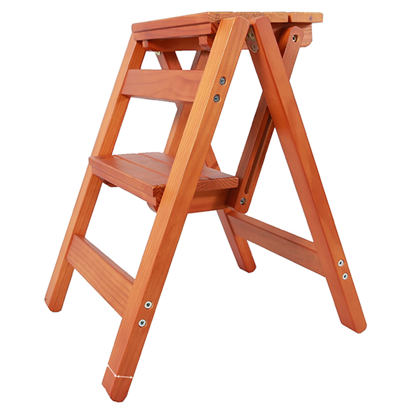 **Foldable Wooden Step Ladder Chair - Multi-Functional Stool, Shelf & Library Steps - Storage, Decoration & Plant Stand (Wood Color) - Perfect for Home, Office & Garden Use**