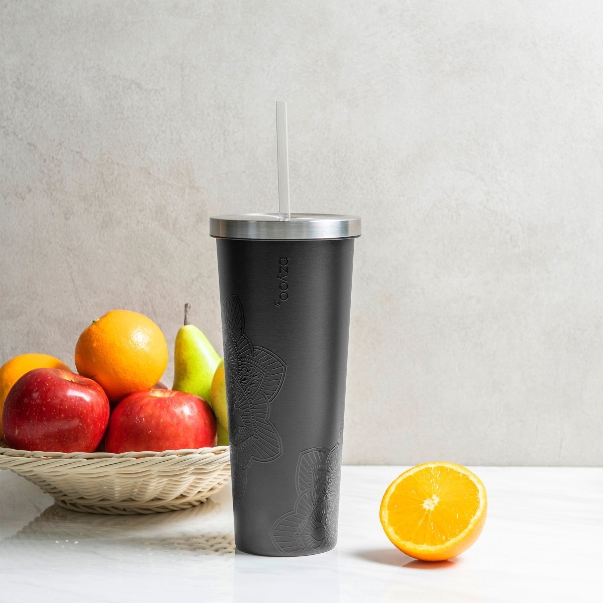 24oz Double Wall Vacuum Insulated Stainless Steel Tumbler with Straw Lid - La La Mandala Black Design | Leakproof Travel Mug for Coffee, Tea & Cold Drinks | Perfect for Office, Gym & Outdoor Activities