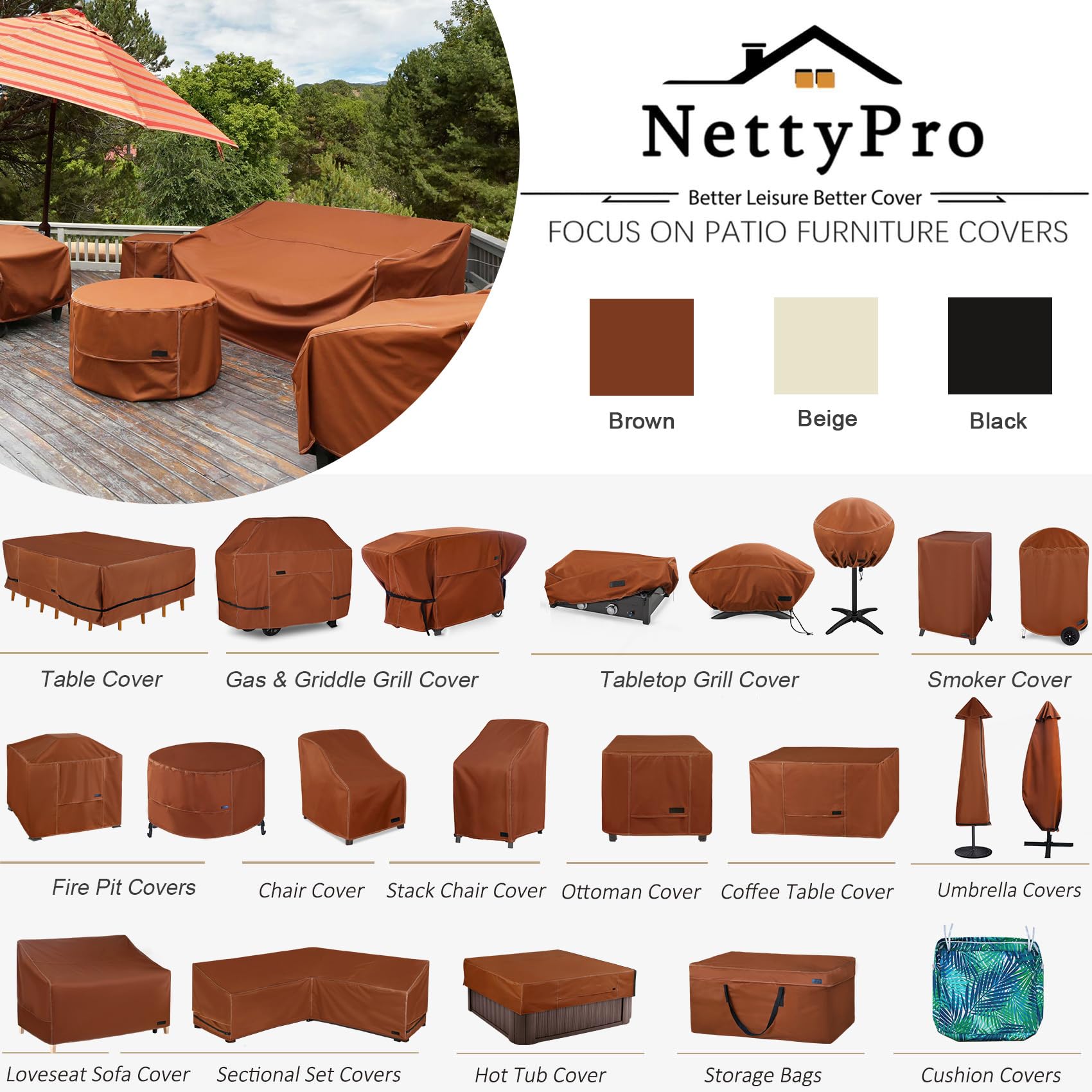 Waterproof Stackable Chair Covers 2 Pack - Fits 4-6 High Back Dining Chairs (28