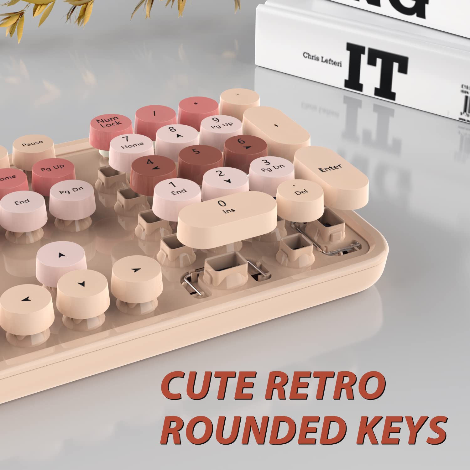 KOOTOP 2.4G Wireless Keyboard and Mouse Set - Retro Round Keycap Design for PC, Mac, Laptop (Windows Compatible) in Milk Tea Color - Perfect for Office, Home & Gaming Use