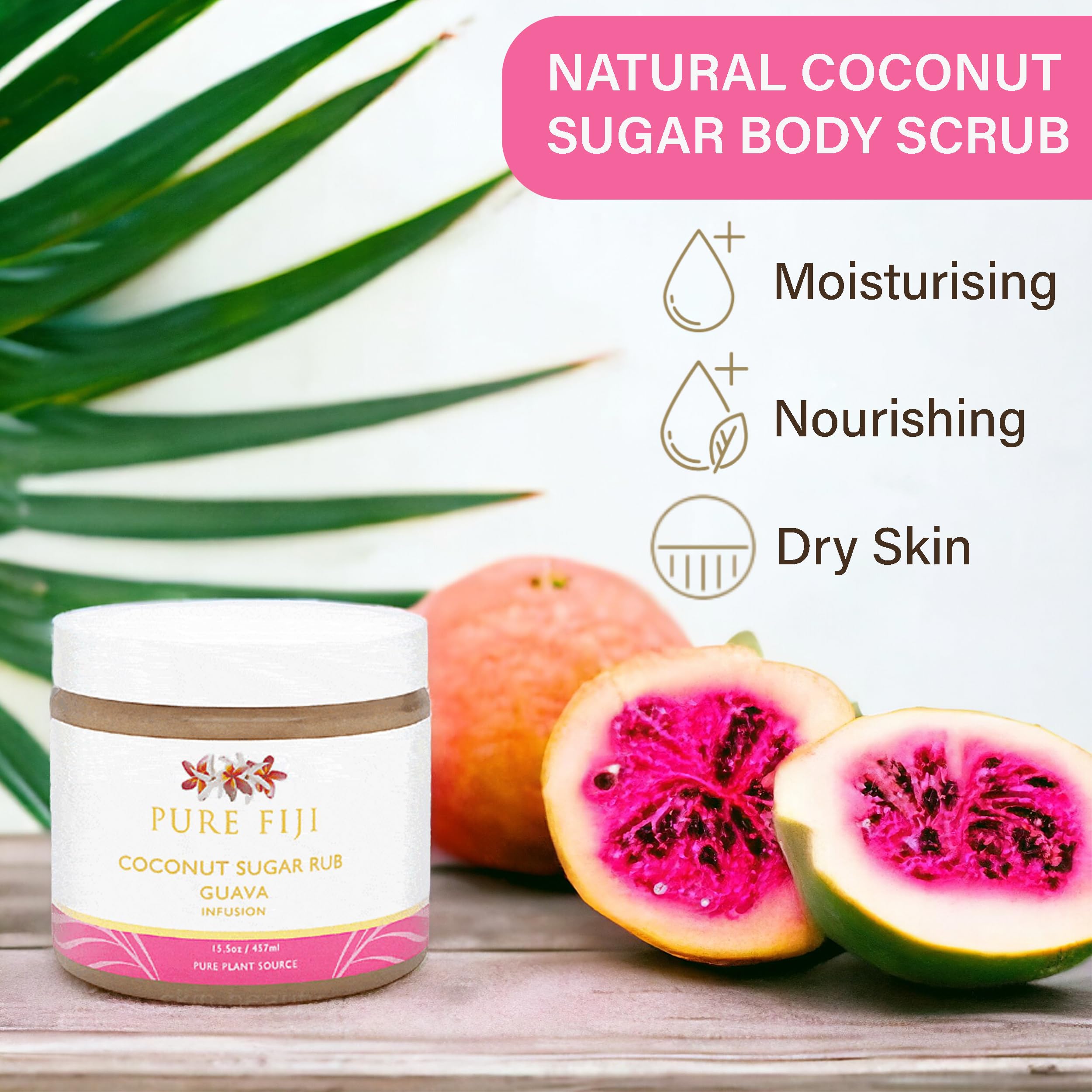 PURE FIJI Guava Sugar Scrub Exfoliator - 15.5 oz Natural Body Scrub for Smooth Skin - Perfect for Spa Day, Gift Sets & At-Home Skincare Routine