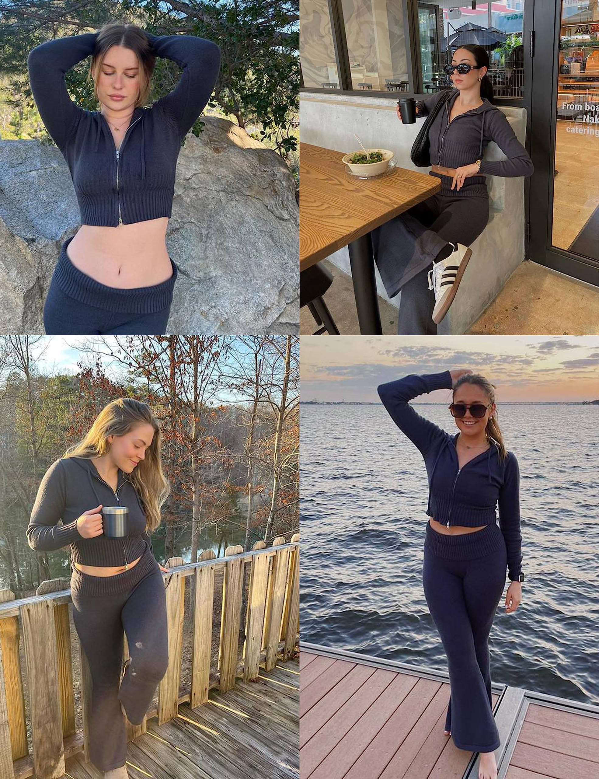 Springrain Women's 2-Piece Sweater Set - Ribbed Zip Hoodie & Knit Lounge Outfit | Cozy Winter Loungewear for Home, Travel & Casual Wear