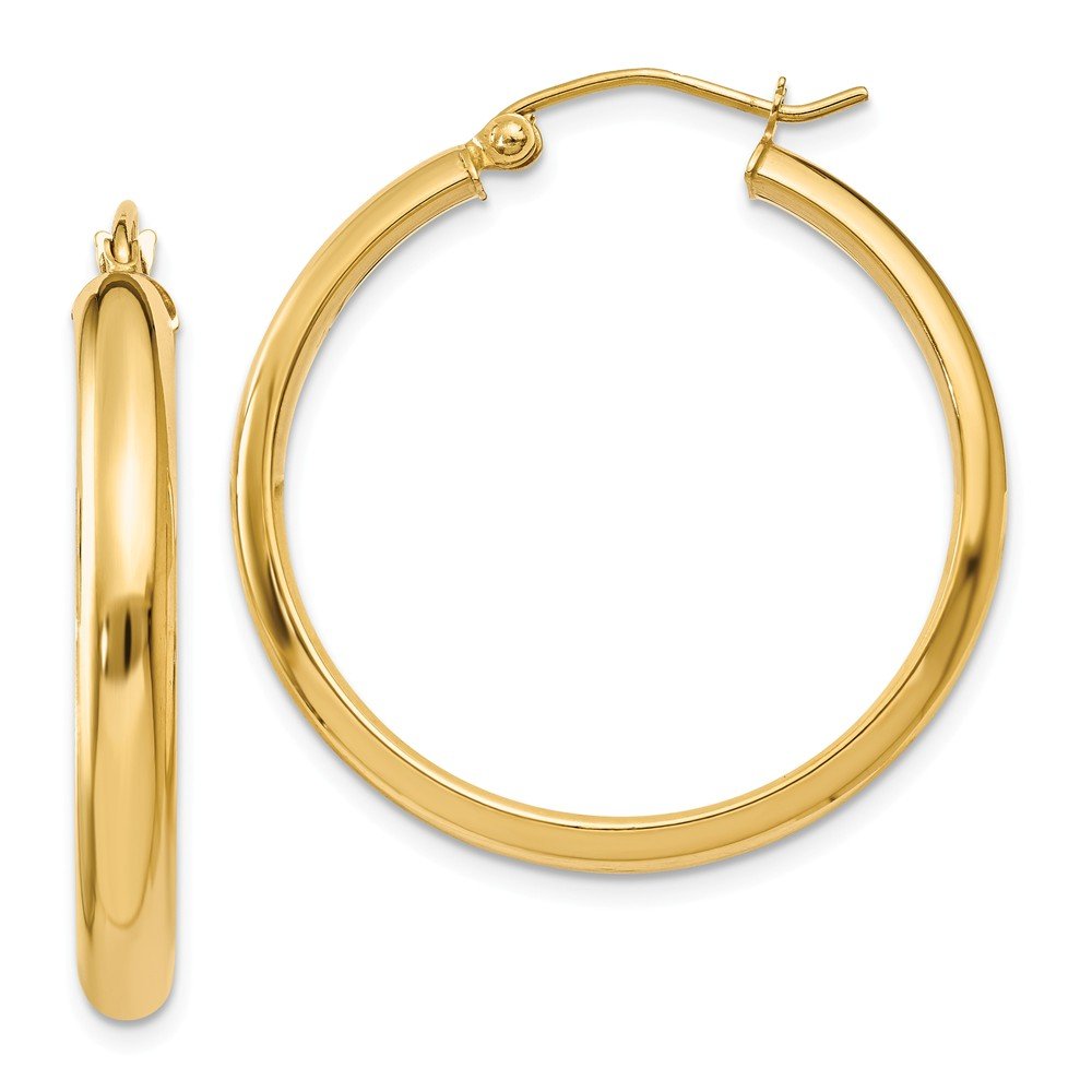 14K Yellow Gold Round Tube Hoop Earrings - 26mm x 3mm Dainty Everyday Jewelry for Women, Perfect for Work, Date Night & Gifts