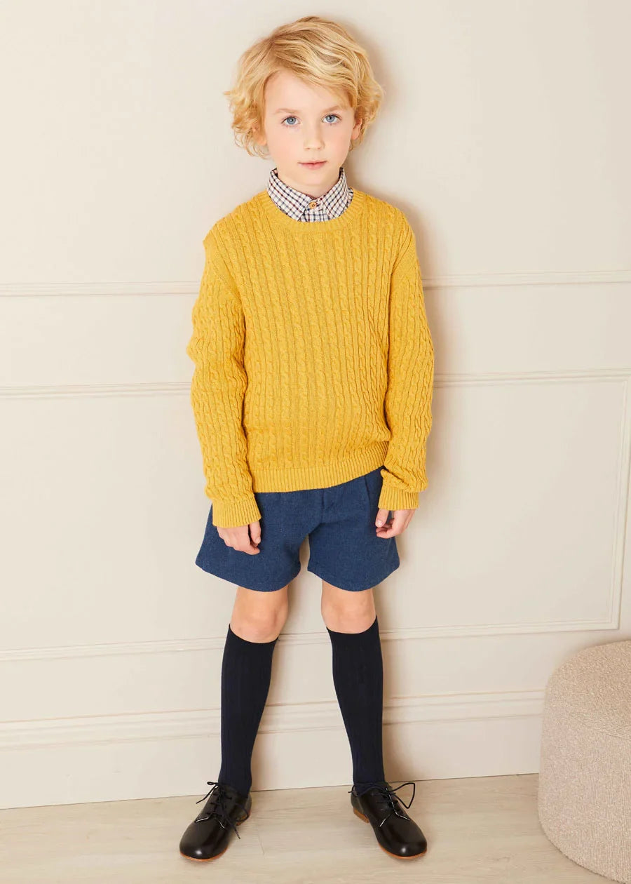 Mustard Cable Knit Sweater for Boys - Cozy Winter Pullover for Kids - Perfect for School, Playdates & Family Outings