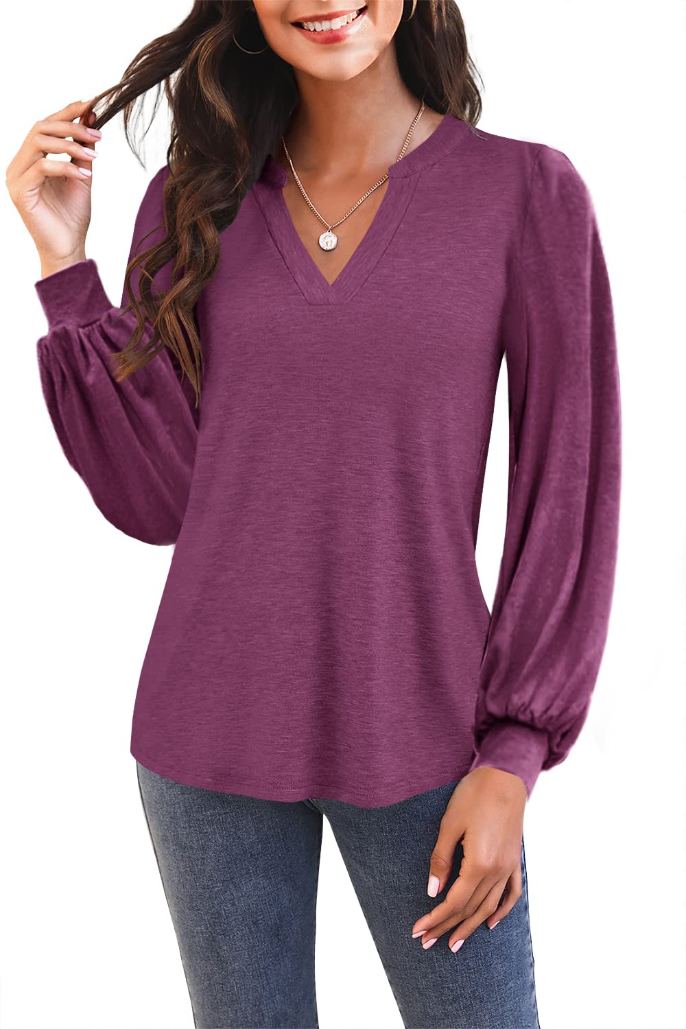Imily Bela Women's V-Neck T-Shirts - Casual Puff Sleeve Blouses for Summer | Loose Fit Dressy Tops for Work, Date Night & Weekend Outfits