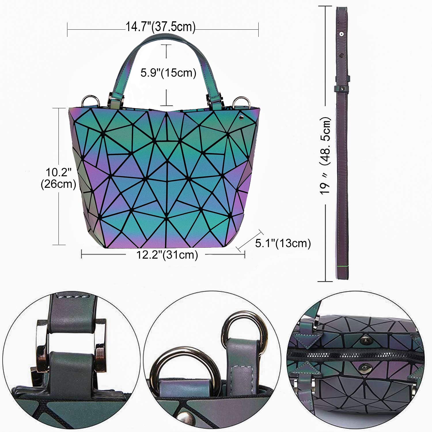 Geometric Luminous Crossbody Bag for Women - Holographic Reflective Purse with Wallet, Flash Rainbow Tote - Perfect for Night Out, Party, Festival & Rave Accessories