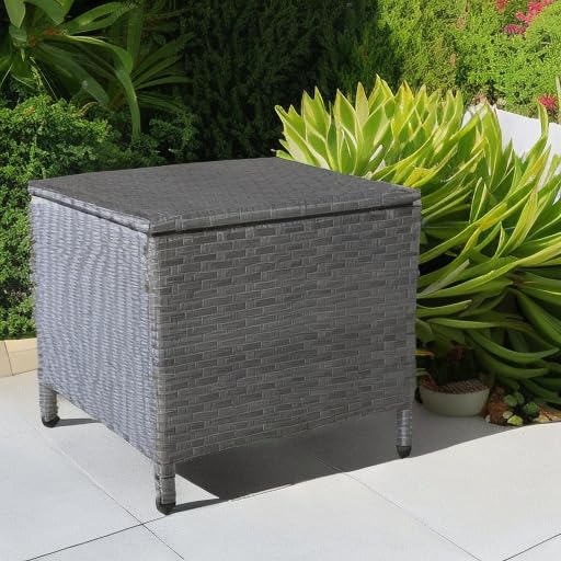 Valita Careland Outdoor PE Wicker Side Table with Storage - Square Patio Resin Rattan End Table for Furniture Covers, Toys & Gardening Tools - Grey - Perfect for Patio, Garden, Balcony & Living Room Decor