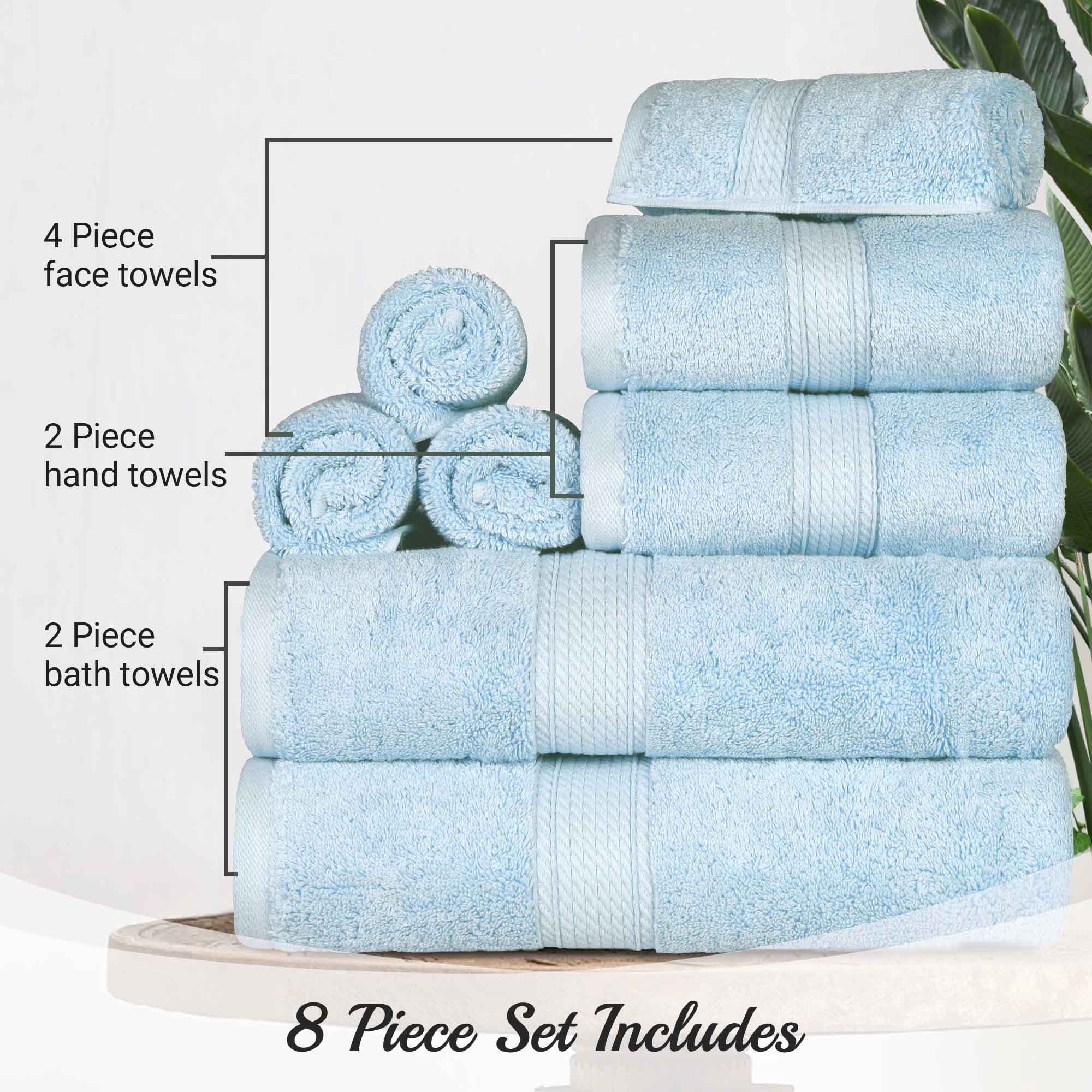 Premium 8-Piece Egyptian Cotton Towel Set - Ultra Soft, Heavyweight & Plush for Bath, Spa & Luxury Home Decor