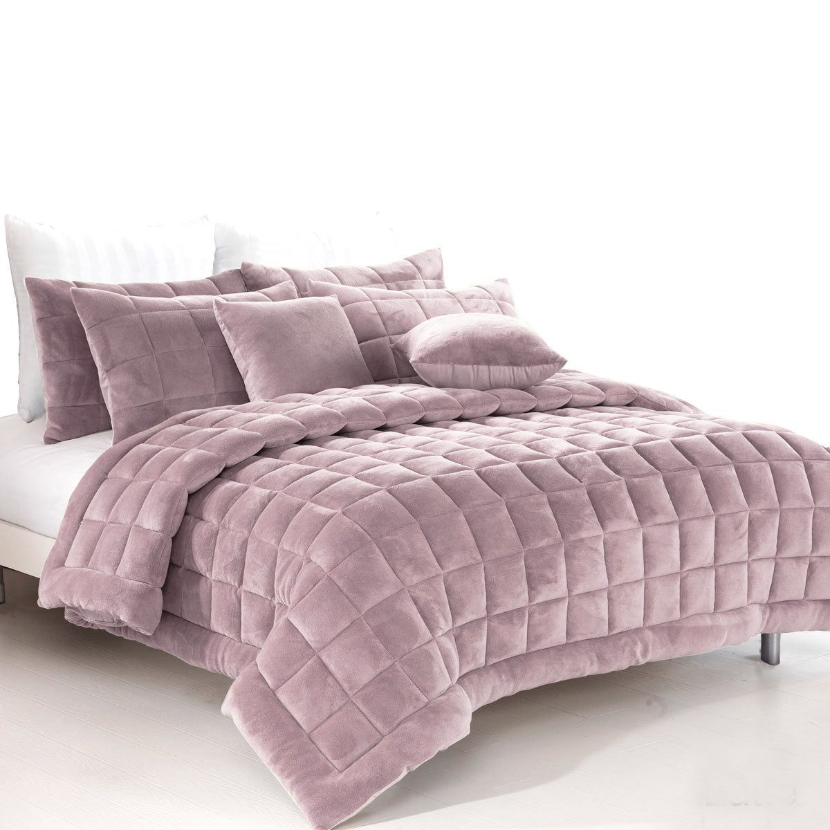 Alastairs Augusta Faux Mink Quilt & Comforter Set - Blush Pink Queen Size Bedding for Cozy Bedroom Decor