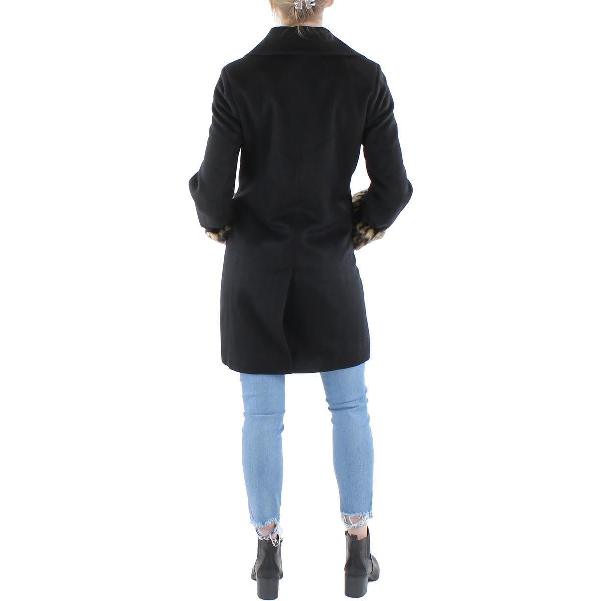 Tahari Women's Aubrey Wool Faux Fur Overcoat - Warm Winter Long Coat for Women, Elegant Faux Fur Trim Jacket for Office, Party & Special Occasions