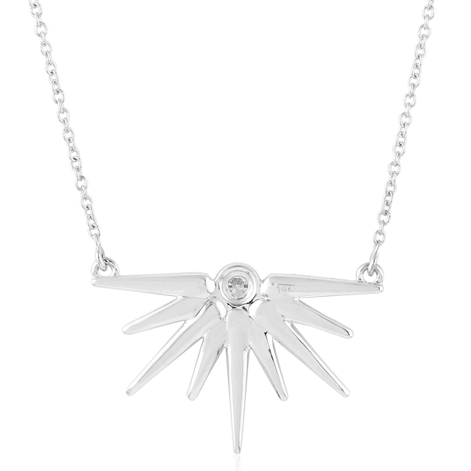 14K White Gold Micro Pave Half Sunburst Choker Necklace - Elegant Layering Piece for Weddings, Date Nights & Special Occasions