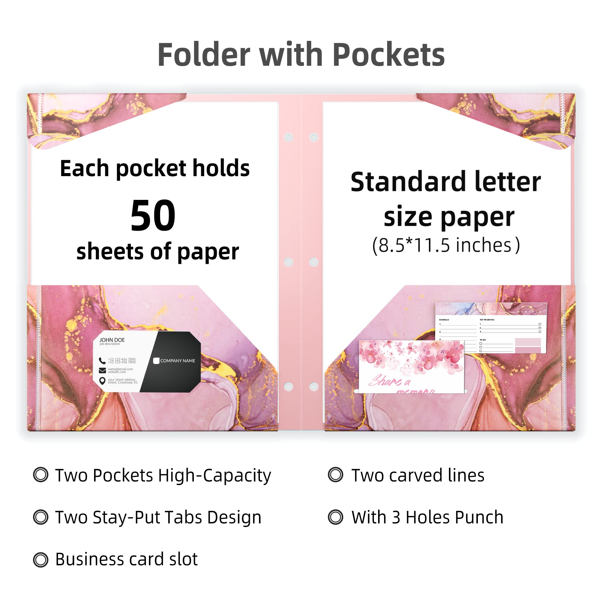 Waterproof Plastic Folders with Pockets - 6-Pack Letter Size (11