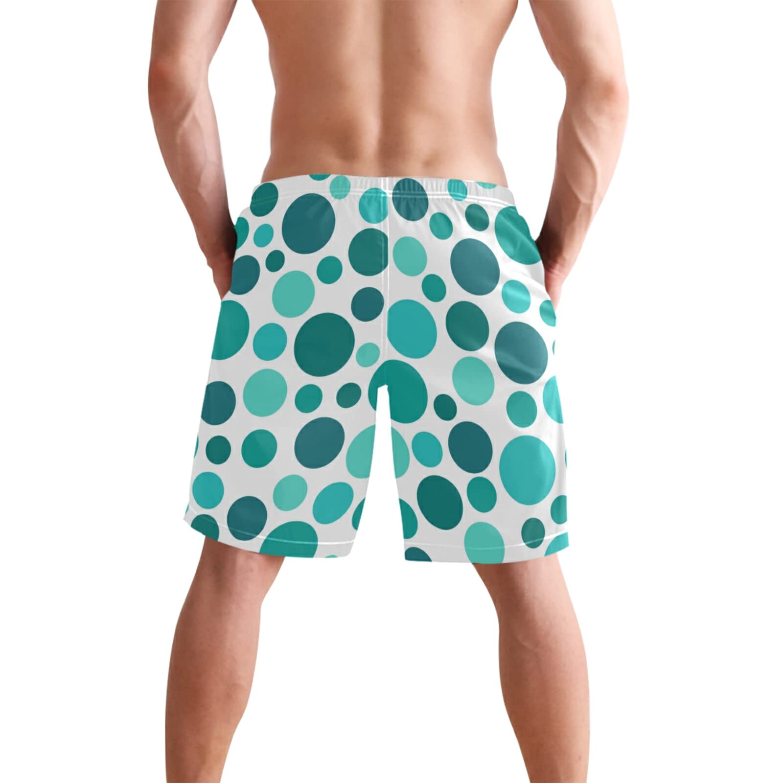 **Men's Quick Dry Swim Trunks - Turquoise Polka Dot Beach Shorts with Pockets, XL | Perfect for Swimming, Surfing & Summer Vacations**