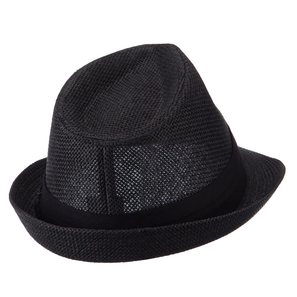 Black Paper Straw Fedora Hat with Band - Stylish Baby Sun Hat for Boys & Girls - Perfect for Beach, Parties, and Summer Outfits