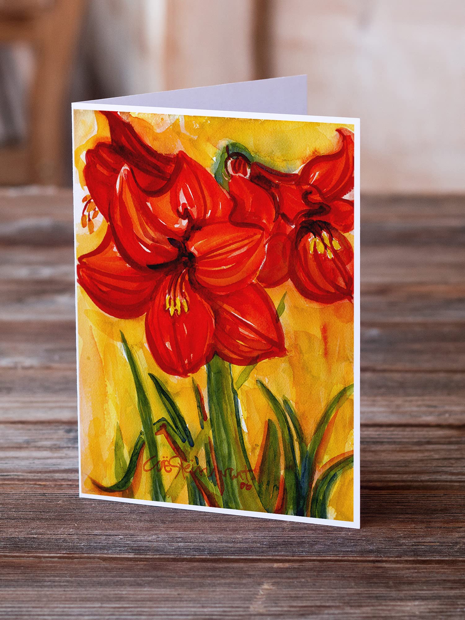 Caroline's Treasures 6067GCA7P Amaryllis Flower Greeting Cards - Pack of 8 Blank A7 Note Cards (5x7 inches) with Envelopes | Whimsical Floral Design for Birthday, Thank You & Holiday Cards