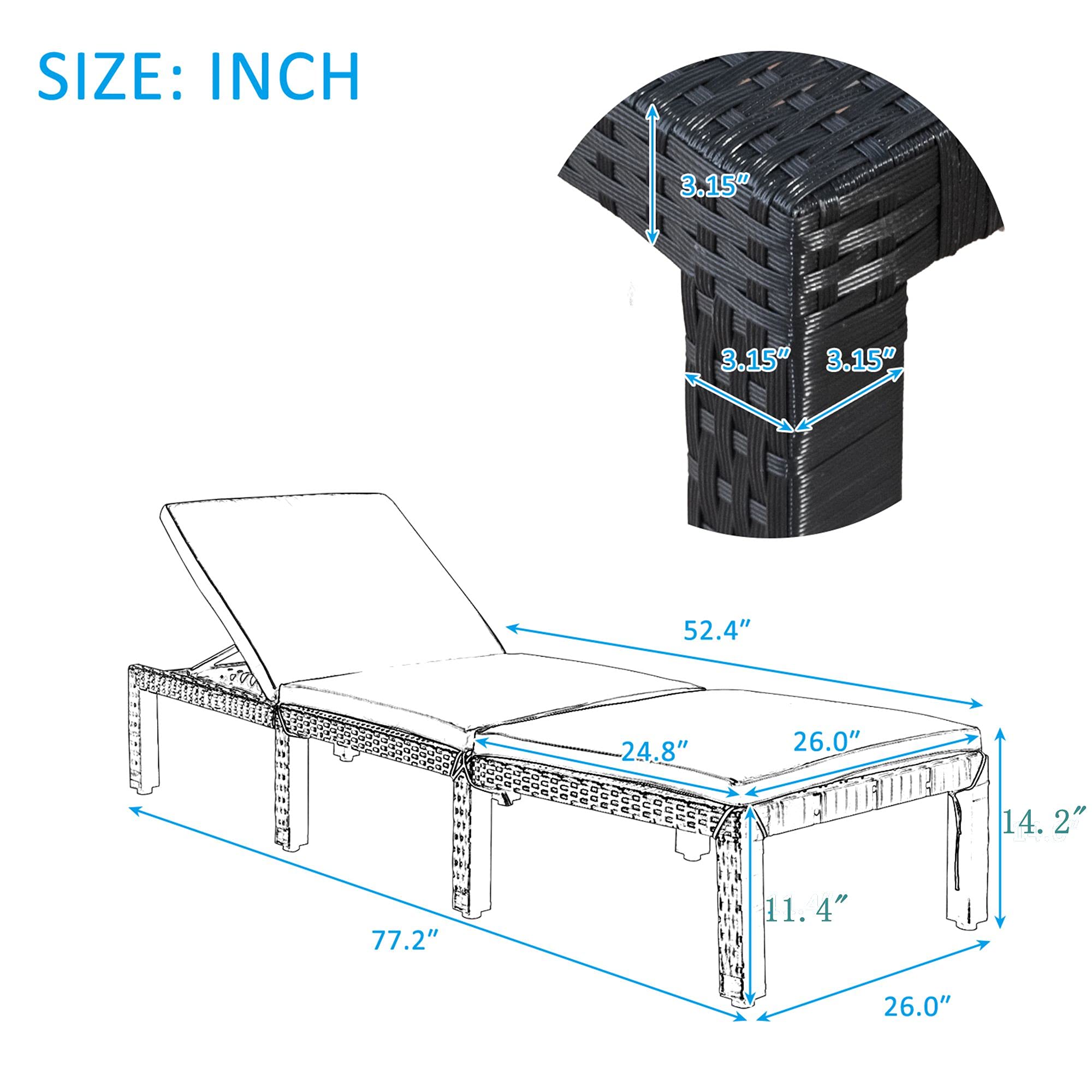 **Outdoor Adjustable PE Rattan Chaise Lounge Chair with Cushion - Steel Frame Sunbed for Patio, Backyard, Beach, Garden & Balcony - Perfect for Relaxing, Sunbathing & Lounging (Blue + Sunbed)**