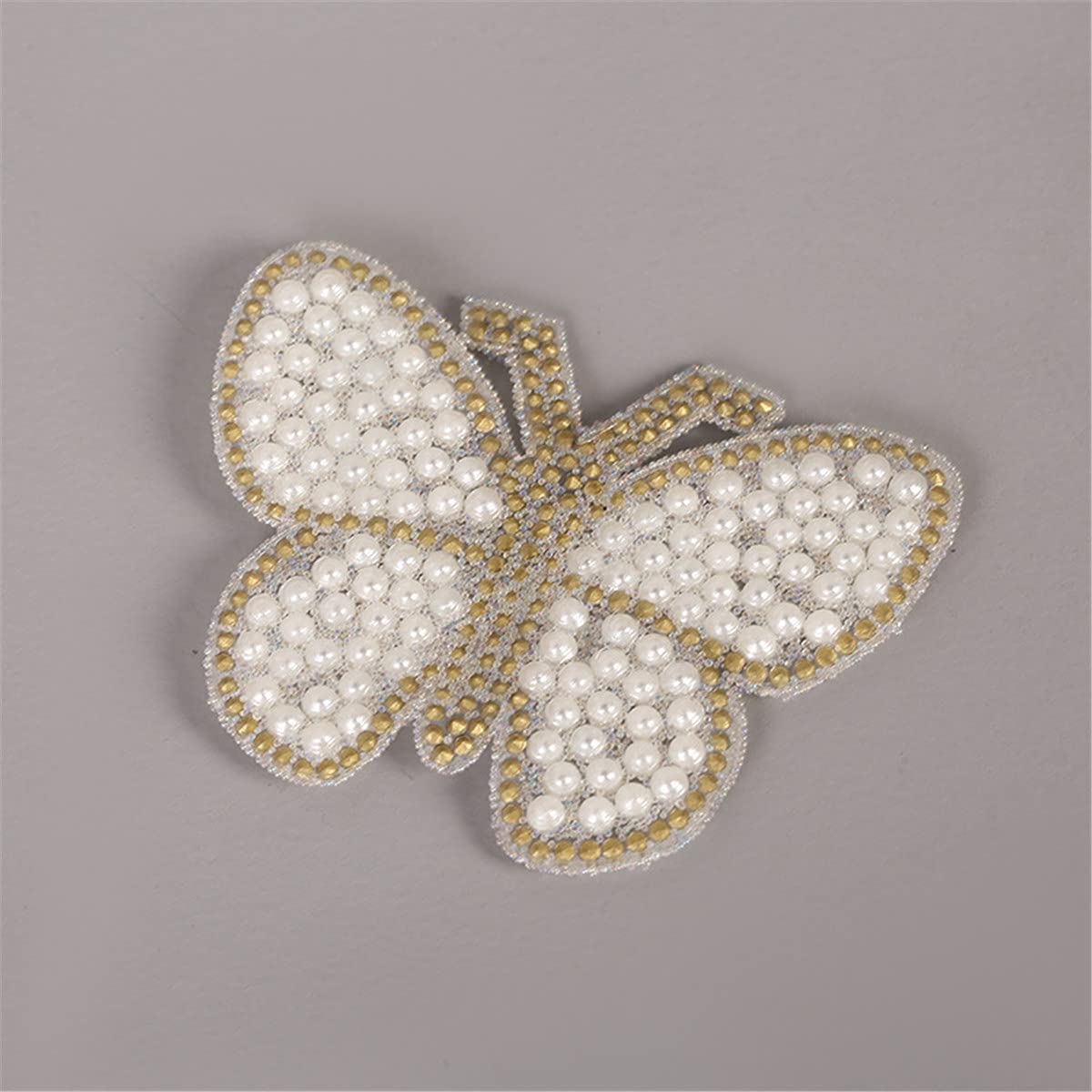 5 Pcs White Pearl Butterfly Rhinestone Iron-On Patches for Clothing - DIY Sew-On Applique Repair Decoration for Jeans, Bags, Jackets & Crafts | Perfect for Customizing Denim, Backpacks & DIY Fashion Projects