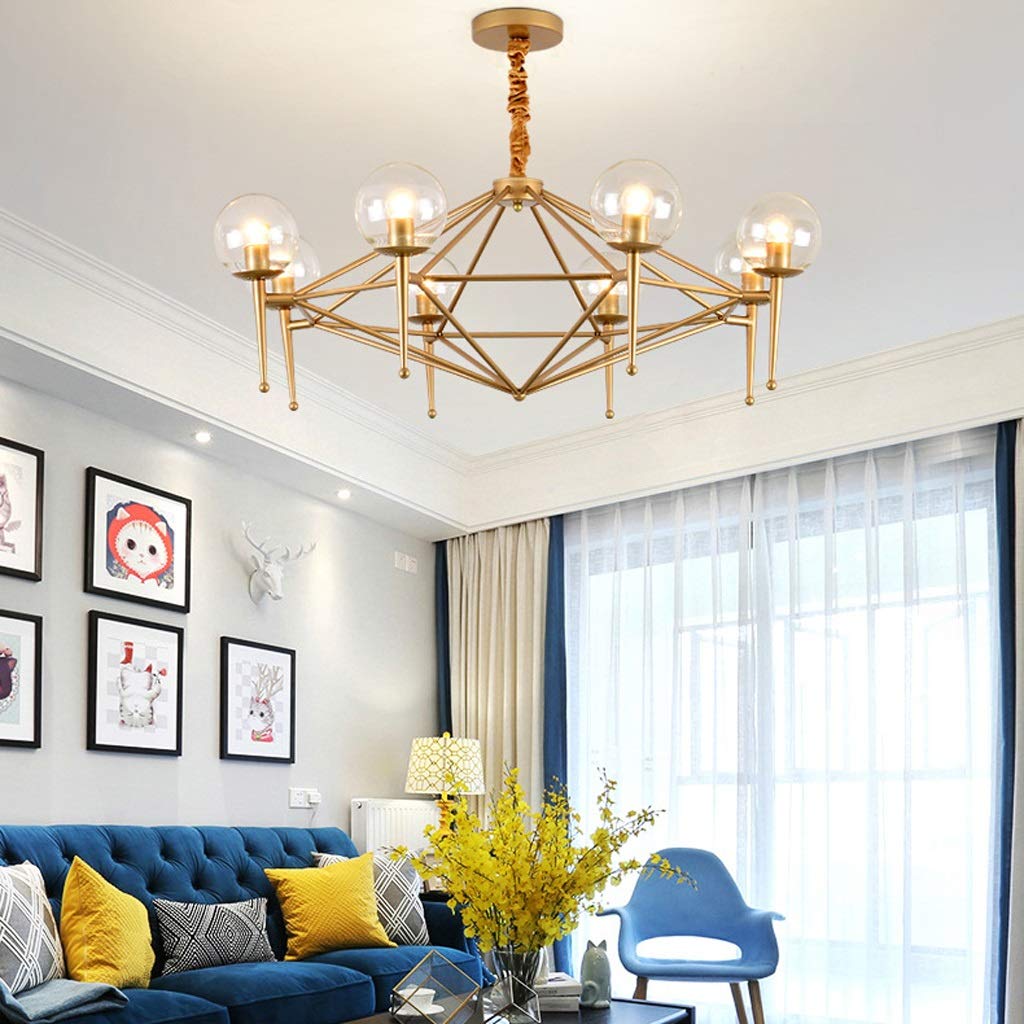 8 Heads Chandelier with E14 Lamp Holder - Wrought Iron & Glass Lampshade Hanging Light Fixture - Elegant Gold Ceiling Lamp for Living Room, Bedroom, Corridor - Perfect for Home Decor, Dining Area, and Entryway Lighting
