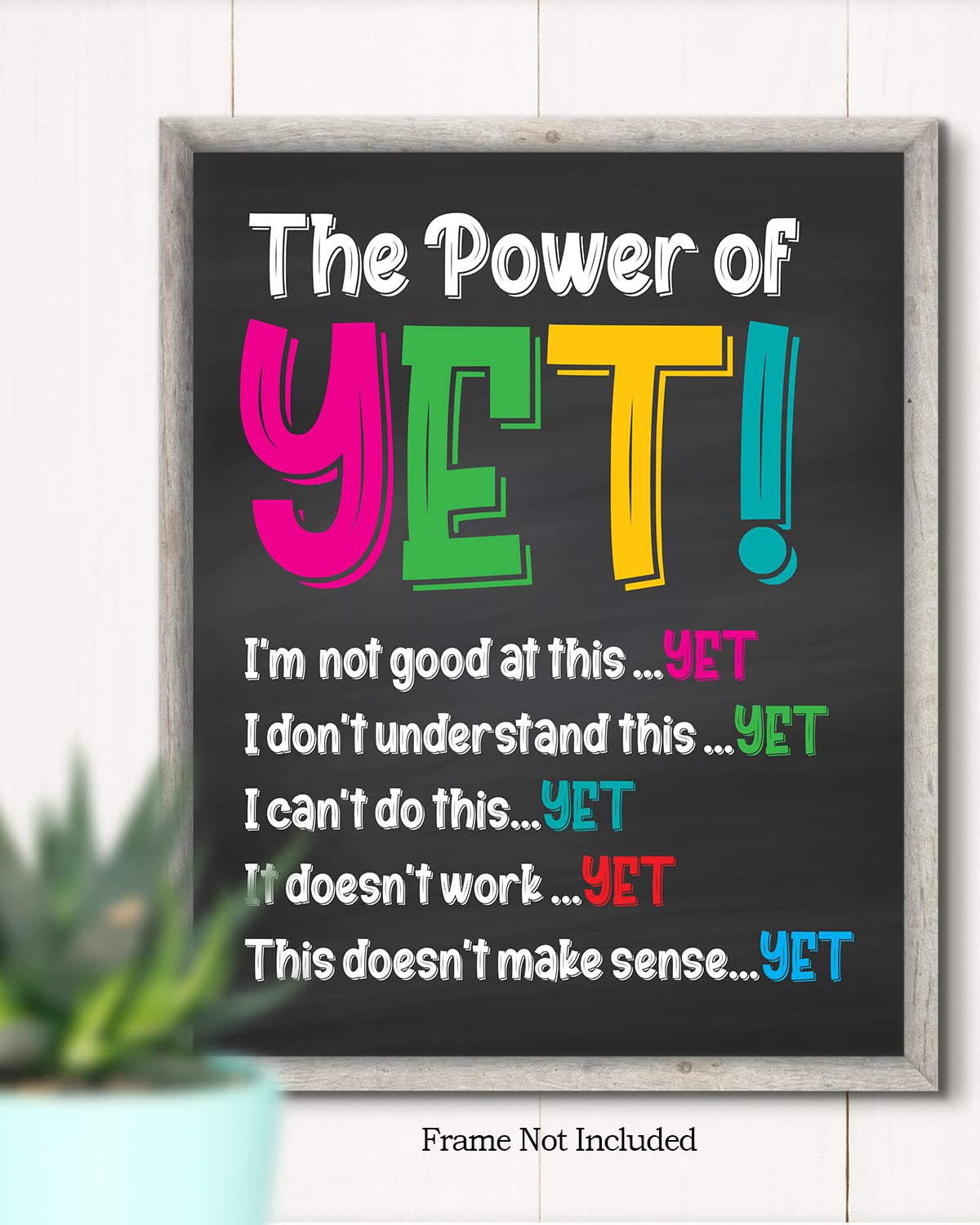Govivo School Psychologist Office Decor - The Power of Yet Mental Health Wall Art for Kids - 8x10 Unframed Motivational Print - Classroom & Counseling Room Decor - Teacher Supplies & Bedroom Aesthetic Wall Art - Perfect for Schools, Therapy Offices & Kids' Rooms