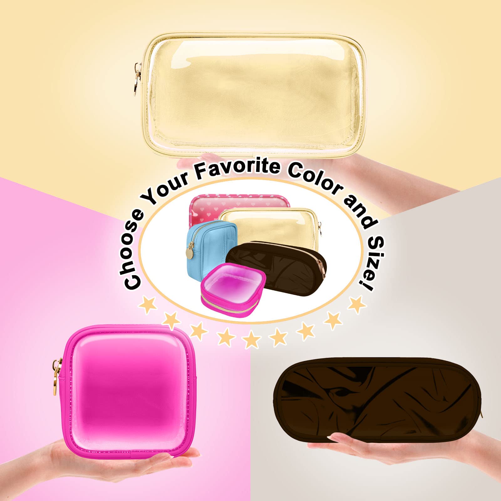 Nylon Small Clear Makeup Bag Slim Pouch - Cute Preppy Cosmetic Zipper Pouch for Women & Girls | Travel Toiletry Bag, Makeup Brush Case, Purse Organizer, Coin Pouch (Beige) - Perfect for Daily Use, Traveling & Gift Giving