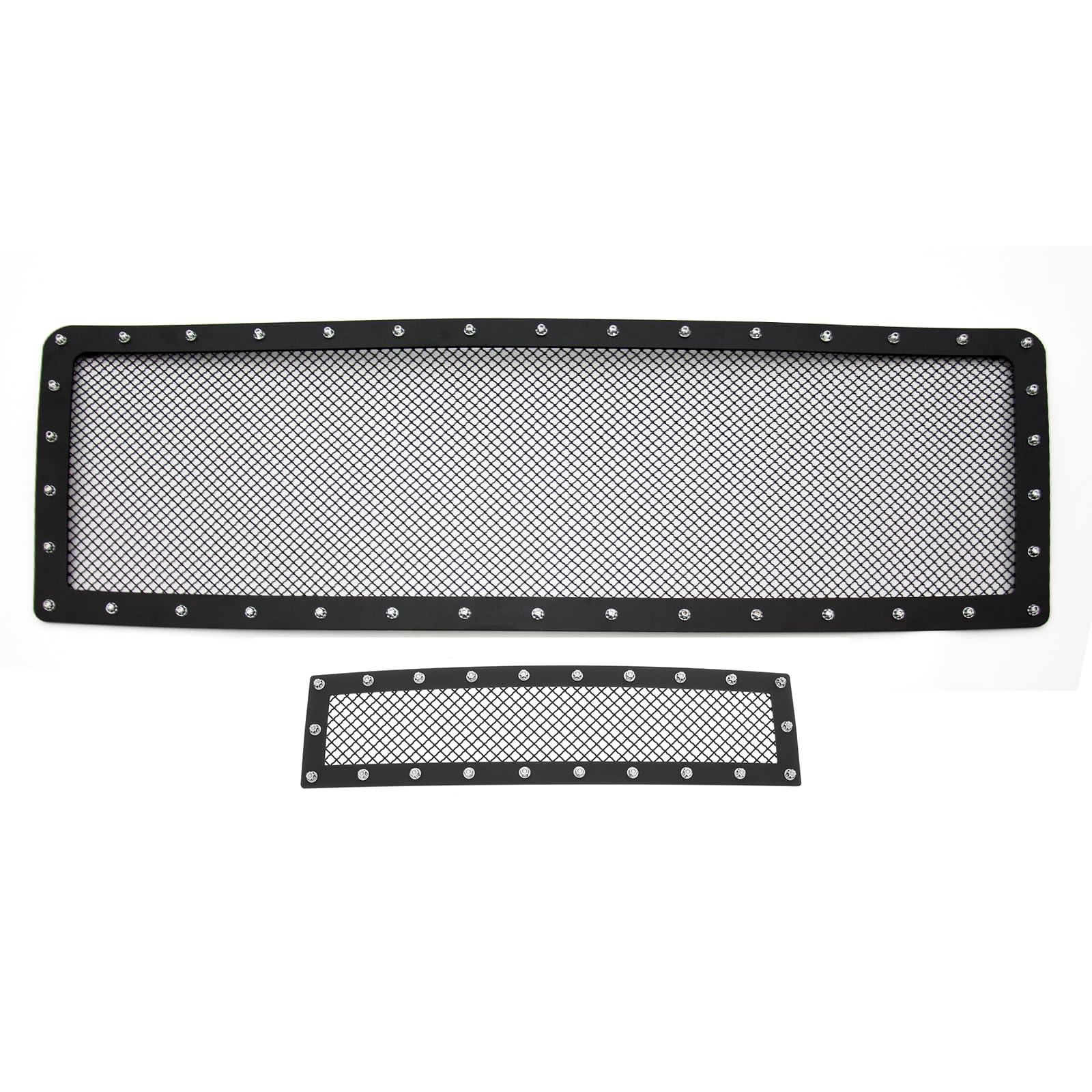 APS Compatible with Ford F-150 2009-2014 Upper & Lower Bumper Grille Insert Kit - Black Mesh with Rivet Studs (FL1363H) | Front Grill Replacement for Enhanced Style & Protection