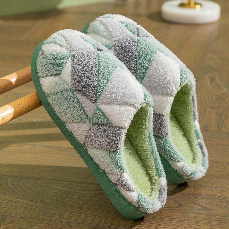 Cozy Geometric Plush Indoor Slippers for Women & Men - Soft Warm House Shoes for Winter, Home, Office & Relaxation