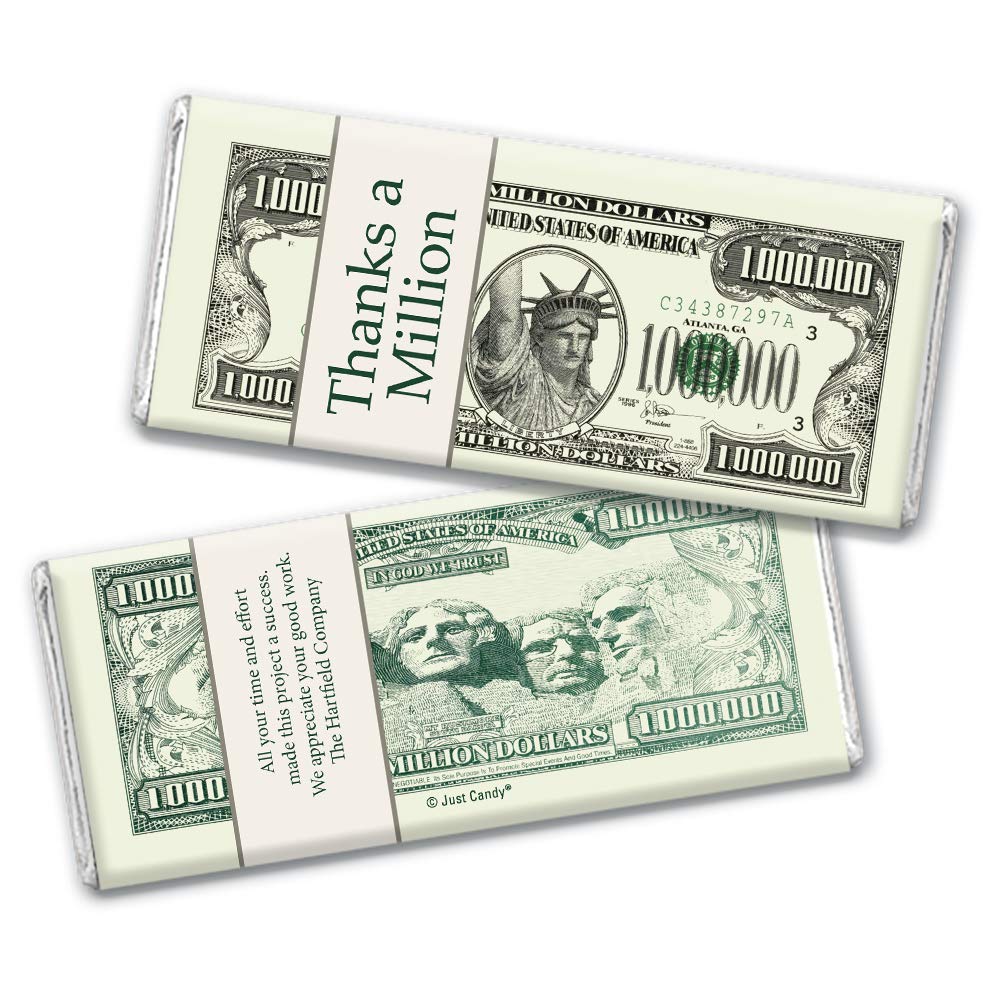 36ct Personalized Thank You Gifts in Bulk - 'Thanks a Million' Chocolate Bars (36 Silver Foil Wrapped) - Perfect for Corporate Events, Wedding Favors & Appreciation Gifts