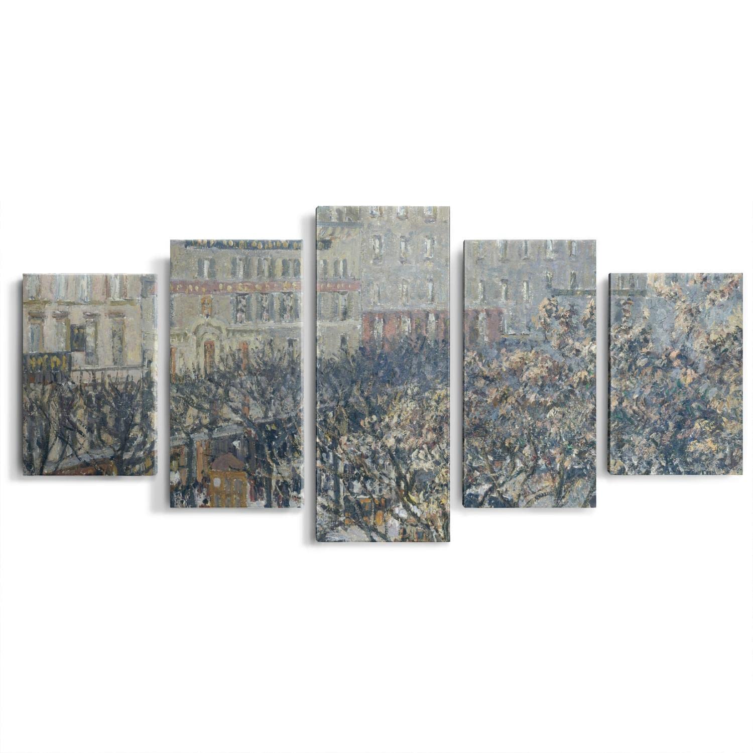 5 Pieces Camille Pissarro Boulevard Des Italiens Framed Canvas Prints - Wall Art for Bedroom, Living Room & Office Decor - Ready to Hang Impressionist Paintings