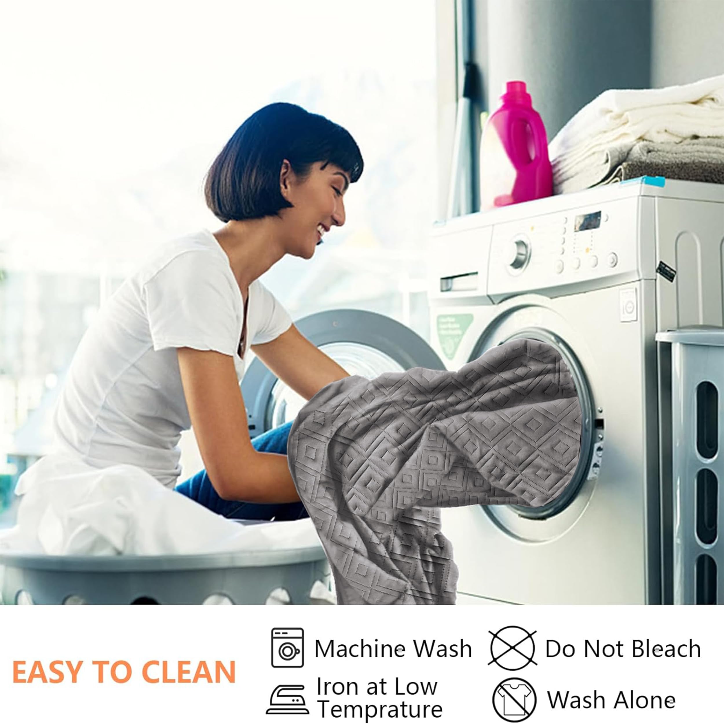 Hafaa 3 Seater Sofa Cover - Water Resistant, Non-Slip Couch Slipcover with Adjustable Elastic Straps & Hooks - Light Grey & Dark Grey Furniture Protector for Pets, Dogs & Kids | Perfect for Living Room, Family Room & Pet-Friendly Homes