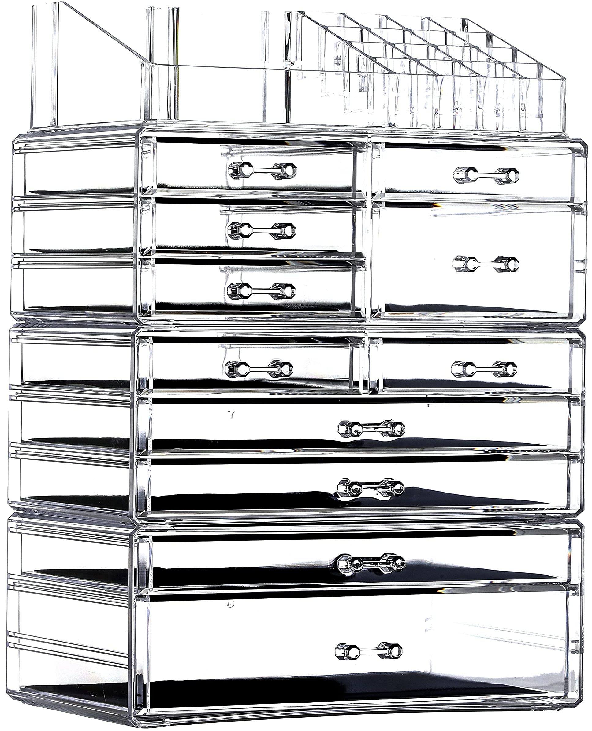 **4-Pack Clear Acrylic Skincare Organizer with 11 Stackable Drawers - Vanity Makeup & Jewelry Storage for Beauty, Hair Clips & Skincare Products - Perfect for Bedroom, Bathroom & Dressing Table Organization**