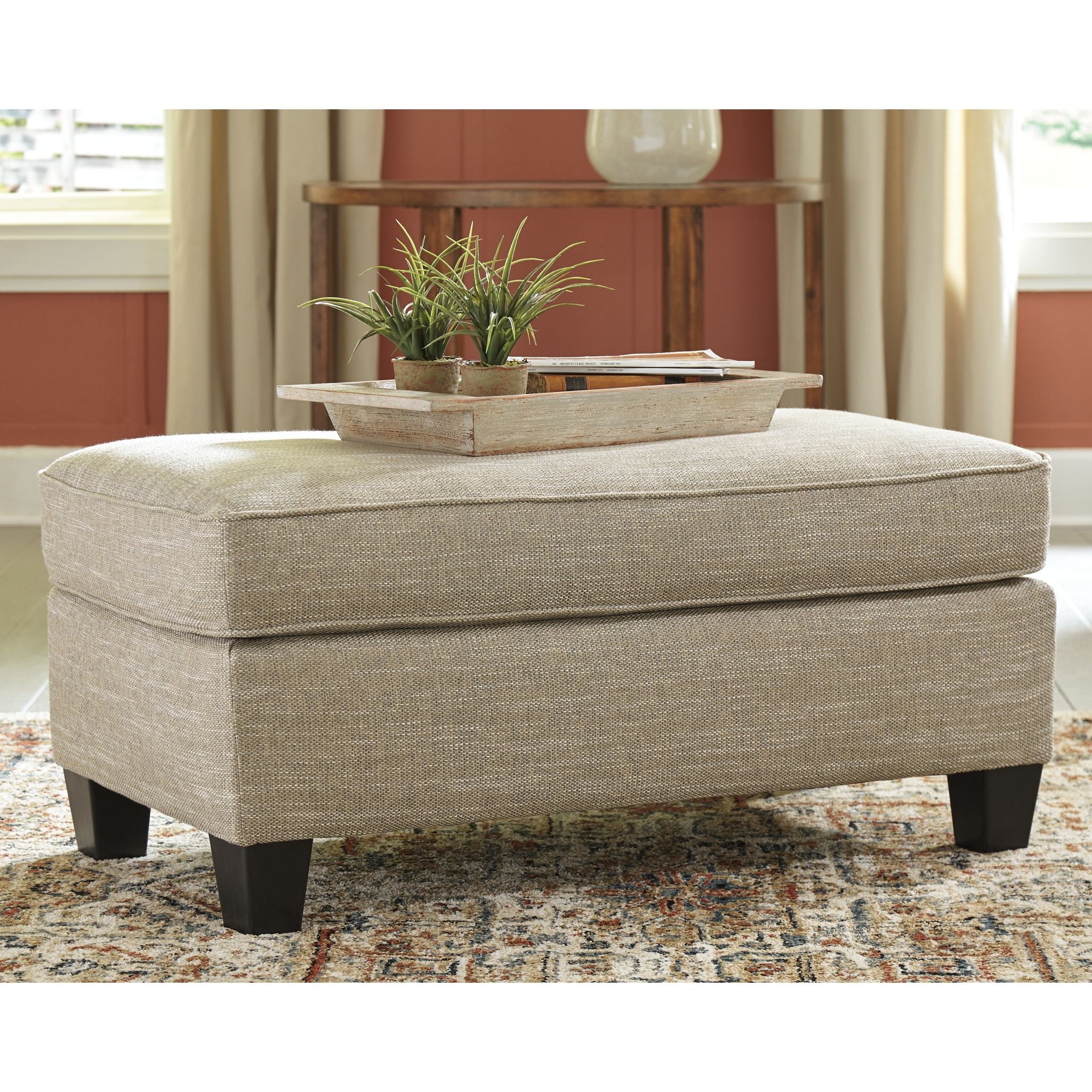 Almanza Ottoman with Wheat-Colored Fabric - Stylish and Comfortable Footrest for Living Room, Bedroom, or Office