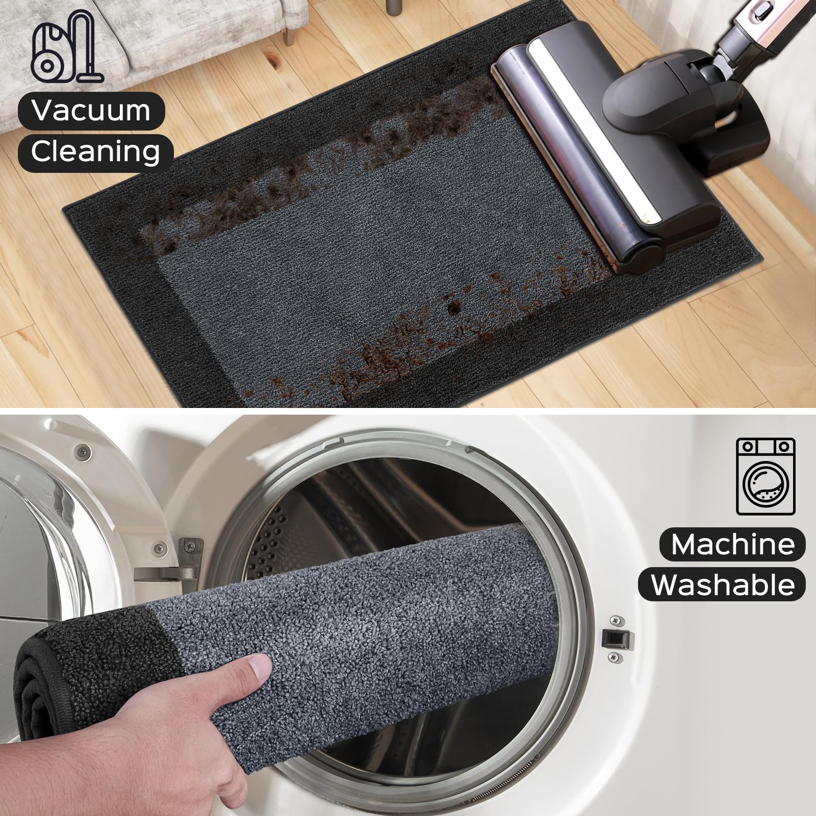 24x72 Inch Non-Slip Machine Washable Kitchen Rug - Absorbent Floor Mat for Hallway, Laundry & Bathroom Door - Durable Anti-Skid Runner with Roll Packing - Perfect for High Traffic Areas & Wet Floors