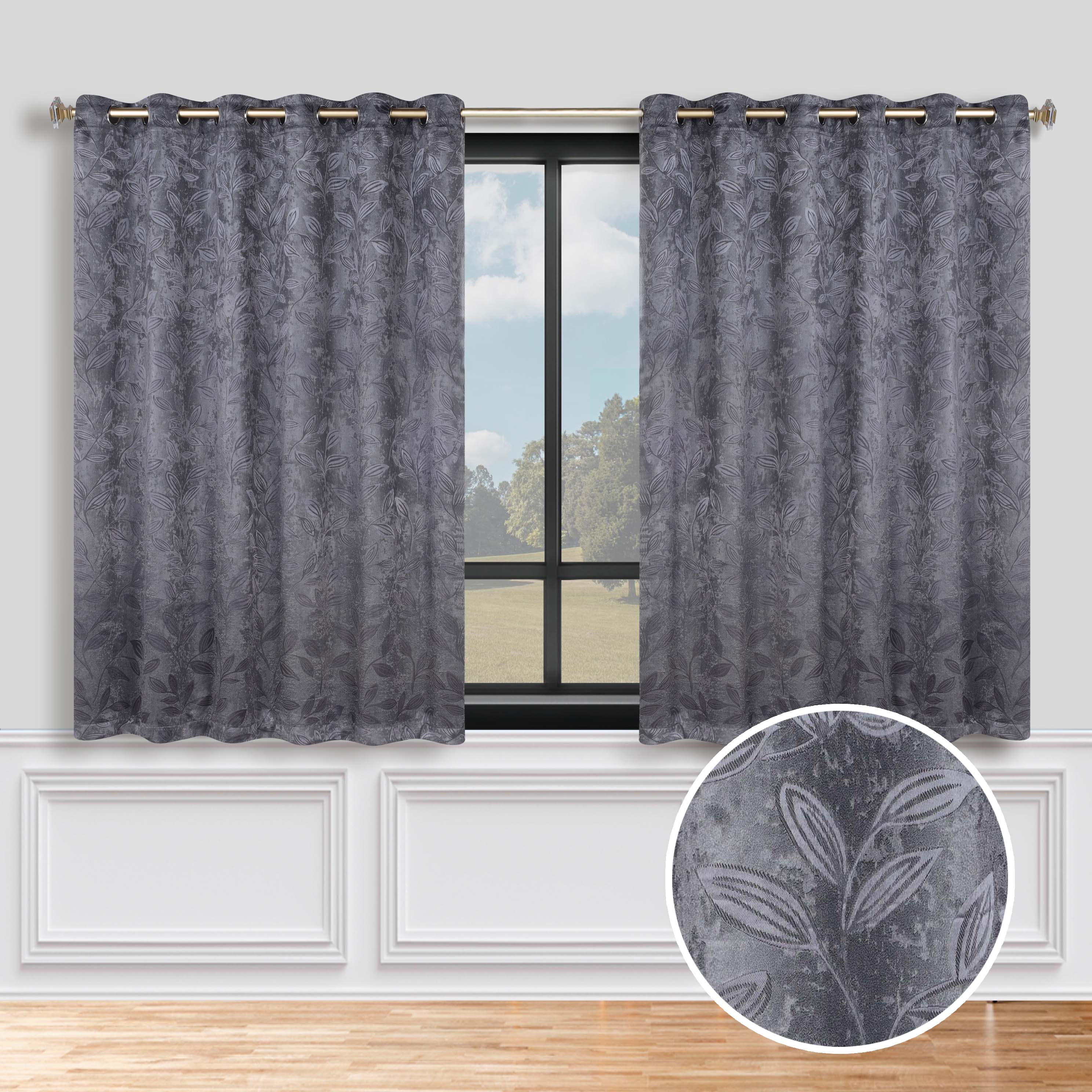 Leaves Grommet Blackout Curtains Set of 2 - Thermal Insulated Room Darkening Drapes for Bedroom & Living Room - Noise Reducing Window Treatment for Home Decor