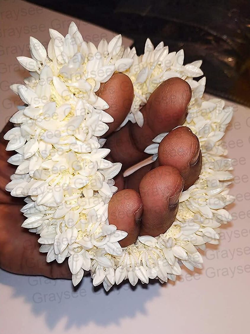 Graysee Scented Mogra Gajra Hair Accessories for Women & Girls - Artificial Hair Flower Bun, Fake Gajra Scrunchies, Rubber Band Hair Braiders (Pack of 2) - Perfect for Weddings, Parties & Traditional Outfits