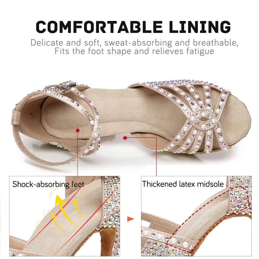 Professional Latin Dance Shoes for Women - Rhinestone Satin Ballroom Shoes for Salsa, Tango & Bachata - Perfect for Performances, Competitions & Dance Classes