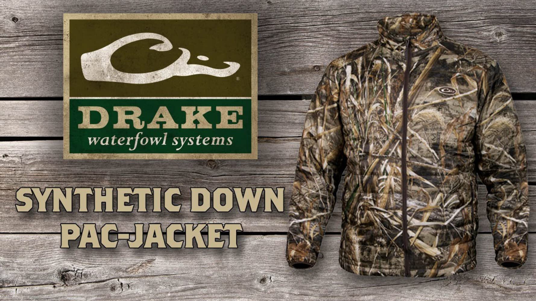 Drake Waterfowl MST Camo Synthetic Down Two-Tone Packable Jacket for Hunting & Outdoor - Realtree Camouflage - Lightweight Waterproof Insulated Coat for Cold Weather Adventures