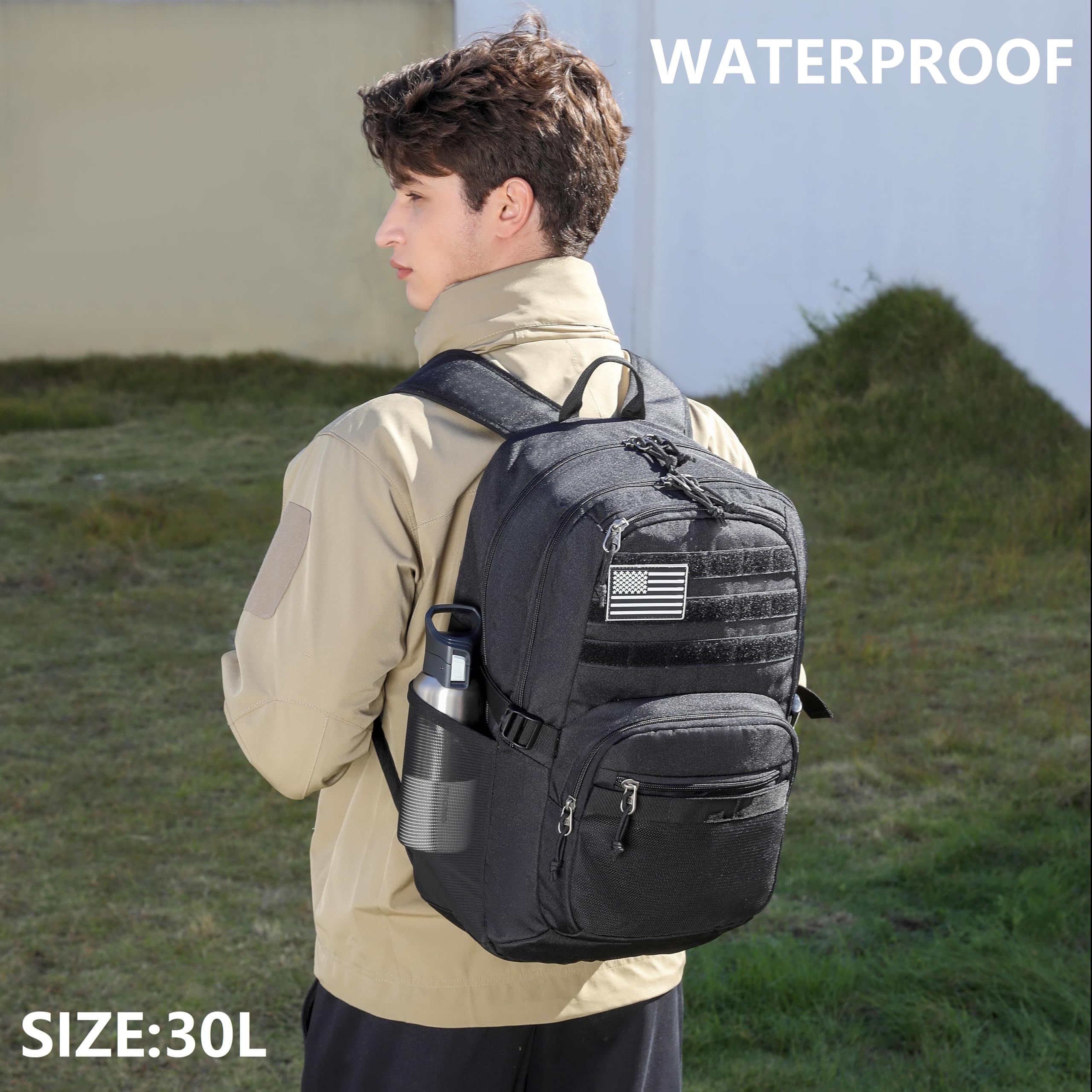 Wotony Military Tactical Backpack for Men - 30L Army 3-Day Assault Pack with MOLLE System - Durable Outdoor Hiking, Camping & Travel Backpack - Perfect for Tactical Missions, Hunting & Survival Gear (Black)