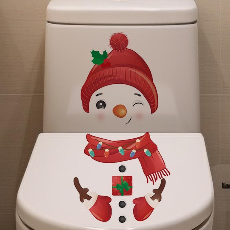 Christmas Toilet Stickers - Cute Snowman Bathroom Decals for Holiday Home Decor | Fun Festive Wall Stickers for Bathroom, Kitchen & Kids Room