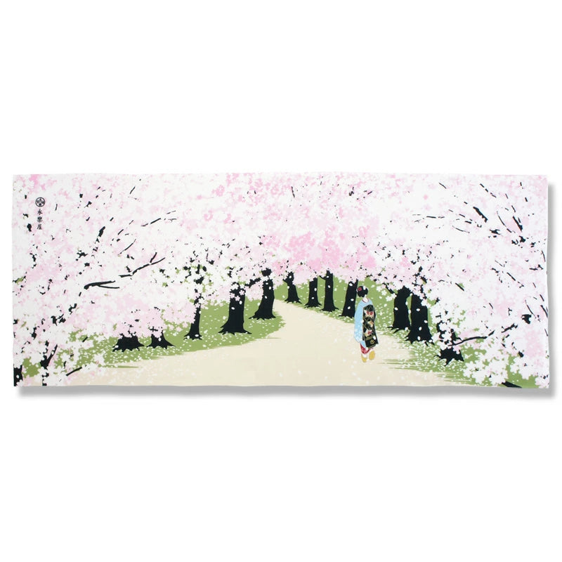 Premium Kyo Yuzen Dyed Tenugui Towel - Japanese Hand Towel with Cherry Blossom & Maiko Design | Authentic Kyoto Craftsmanship | Perfect for Home Decor, Gift & Cultural Experience