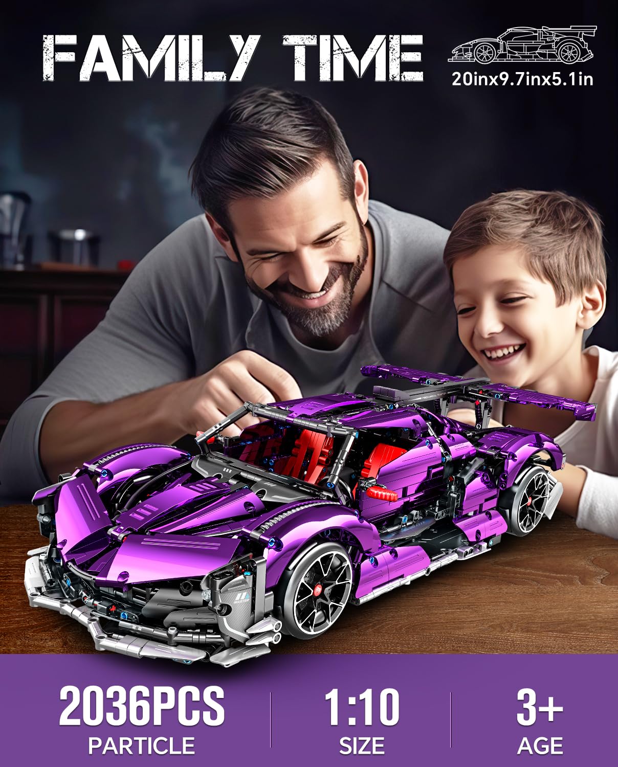 BAV 1:10 Scale Purple Plated Sports Car Building Kit - Collectible Remote Control Electric Drift Racing Model for Adults, Men & Teens - Perfect for Hobbyists, DIY Enthusiasts & RC Car Racing Fans