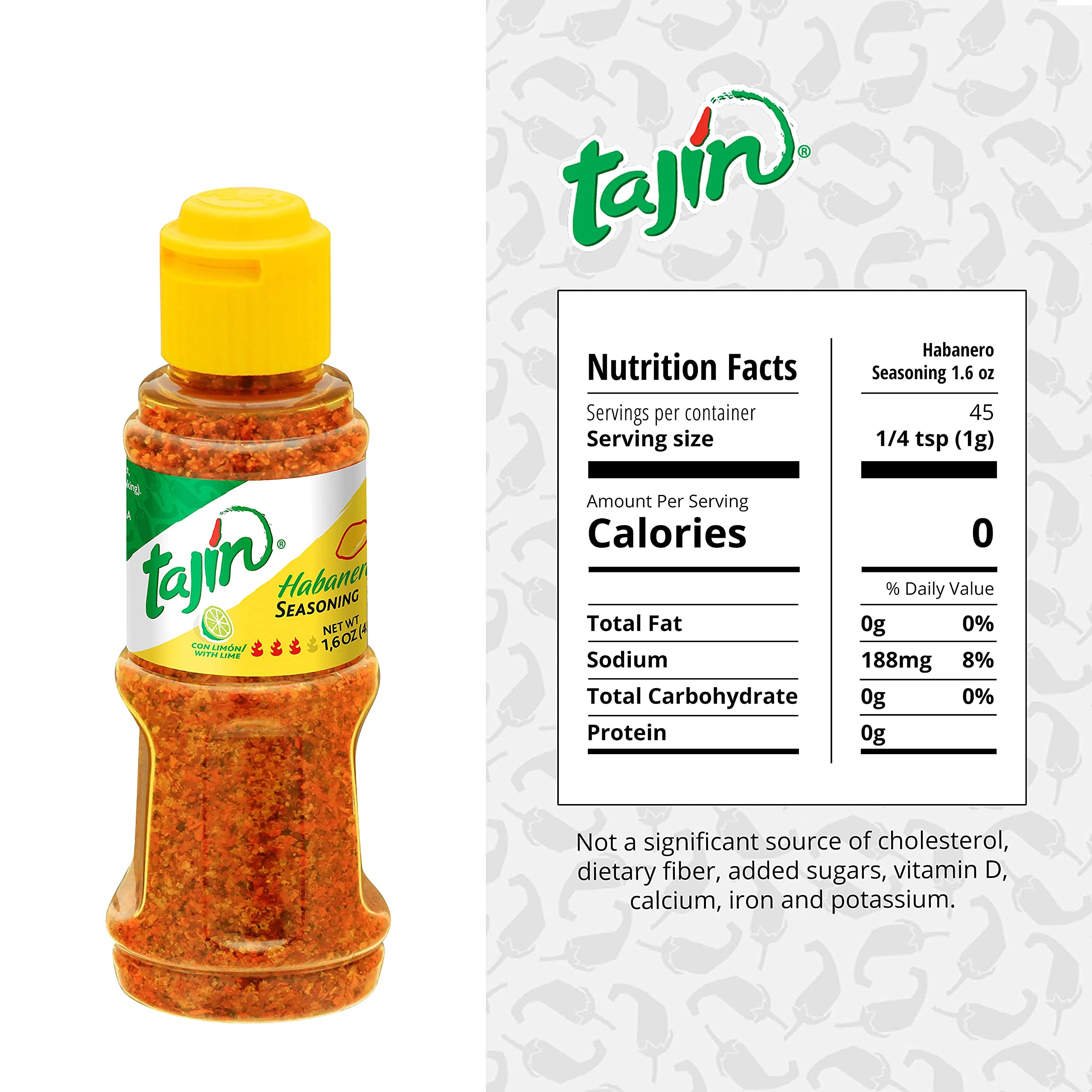 Tajin Habanero Chili Powder with Lime, 45g | Spicy Mexican Seasoning for Fruits, Meats, Snacks & Cocktails - Perfect for BBQ, Fruit Salads, Margaritas & Mexican Cuisine